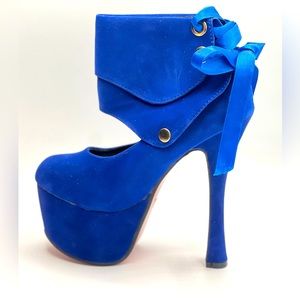 CAPE MYRTLE Blue  6”/2.5” Platform Prom Ankle Band Wrap Lace Up Heels EU37 US7